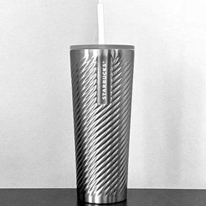 NWT STARBUCKS SILVER SWIRLED STAINLESS STEEL TUMBLER 24OZ. #935